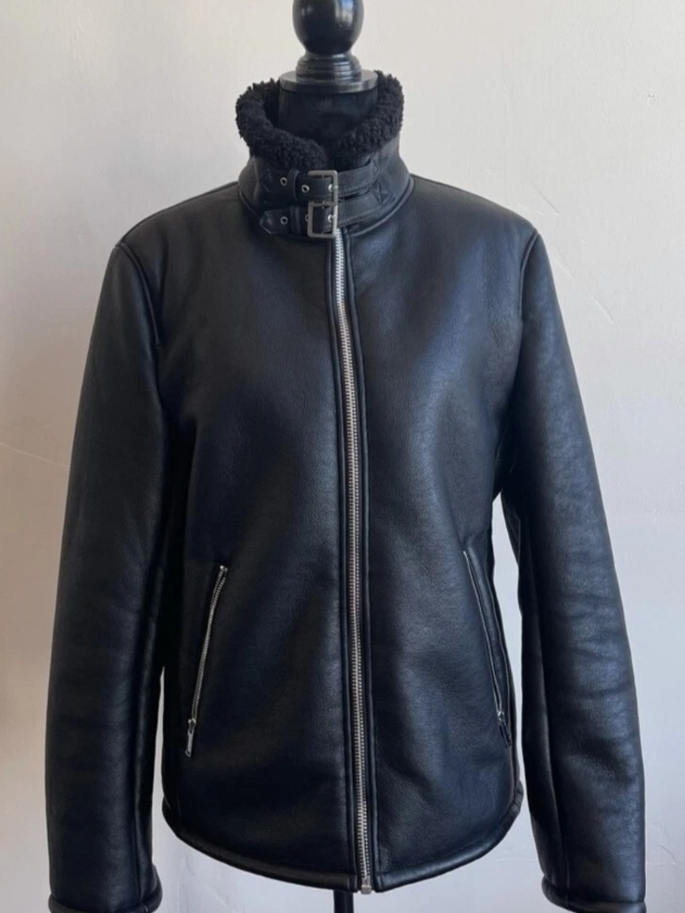 Karl Lagerfeld Black Faux Shearling Leather Man Coat Jacket.